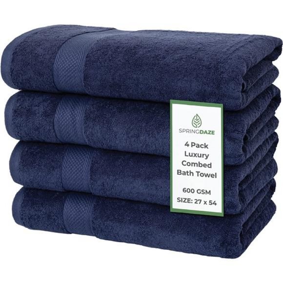 Bath Towels Blue 100% Cotton 27x54 - 4 Shower Towel Set - Picture 1 of 6